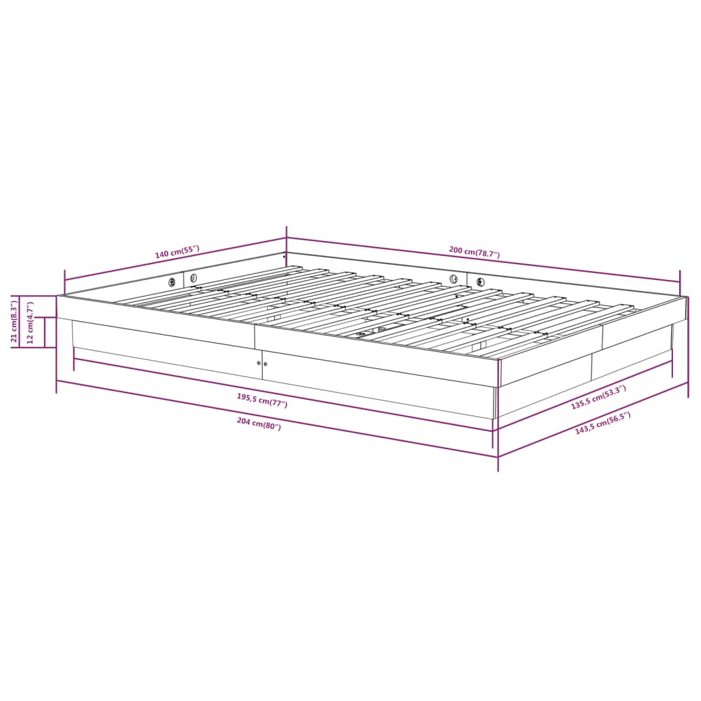 819907 vidaXL Bed Frame without Mattress Solid Wood 140x200 cm
