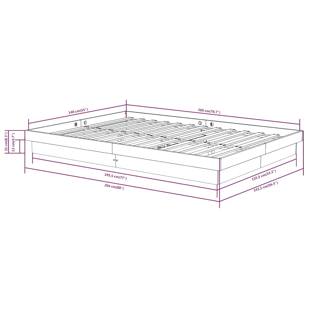 Bed Frame without Mattress Solid Wood 140x200 cm