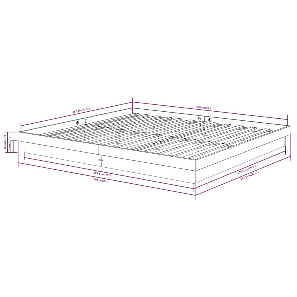 Bed Frame without Mattress Solid Wood Super King