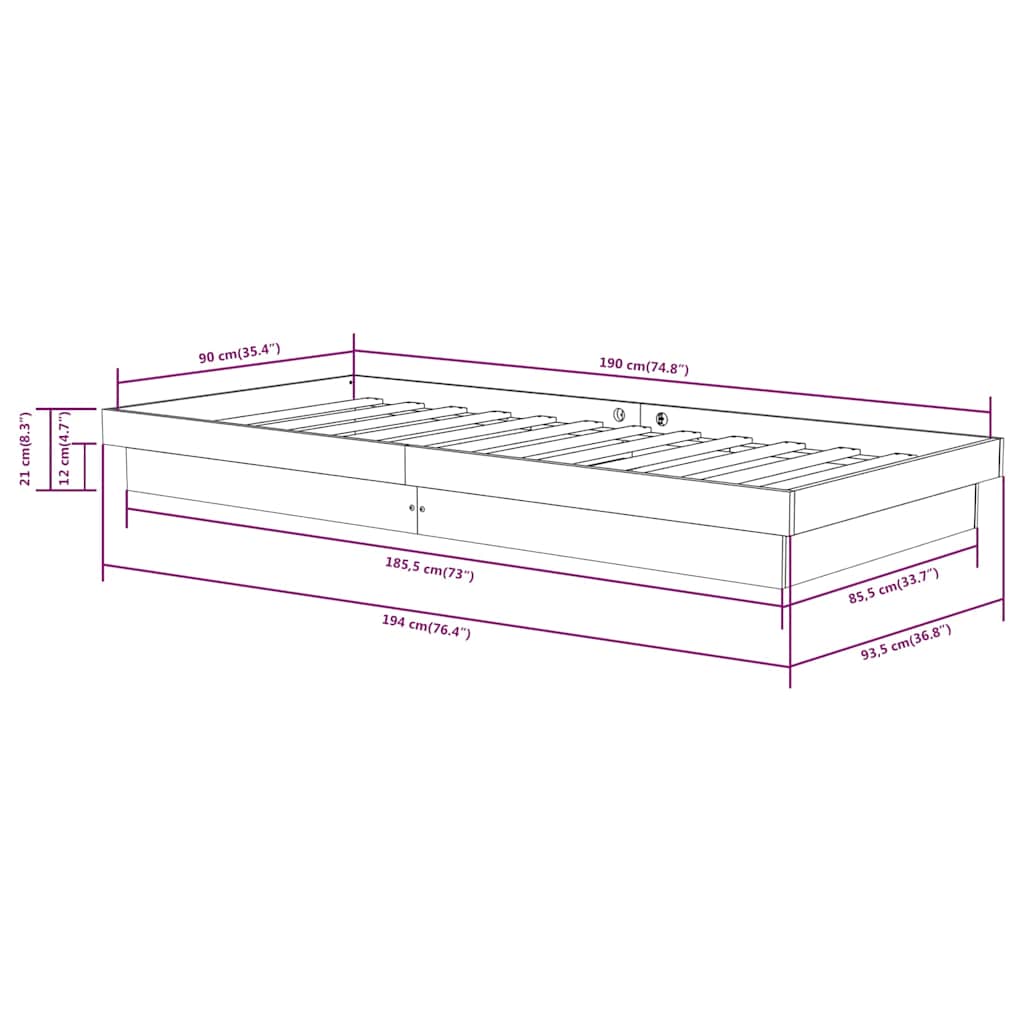 Bed Frame without Mattress White Solid Wood Single