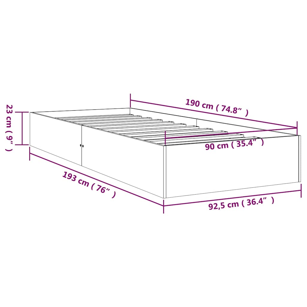 Bed Frame without Mattress White Solid Wood 90x190 cm Single Single