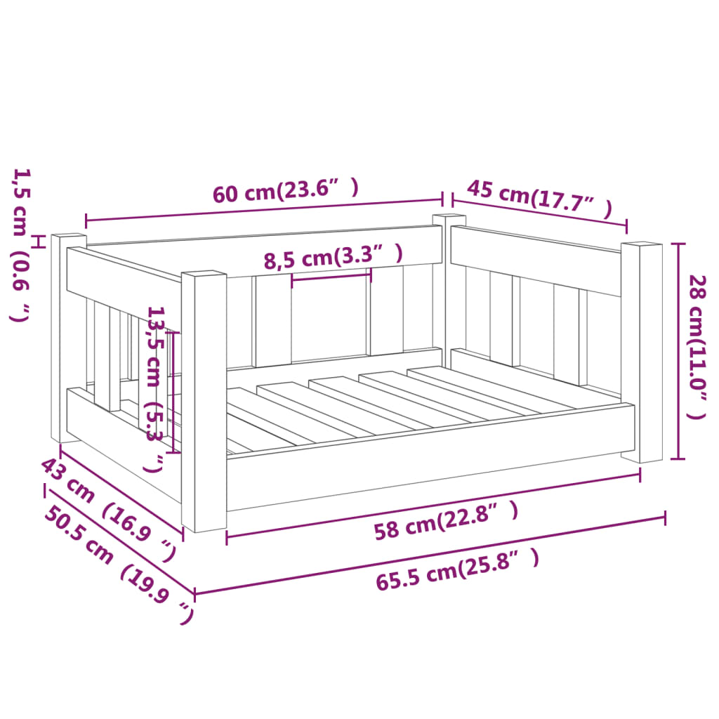 Dog Bed 65,5x50,5x28 cm Solid Wood Pine