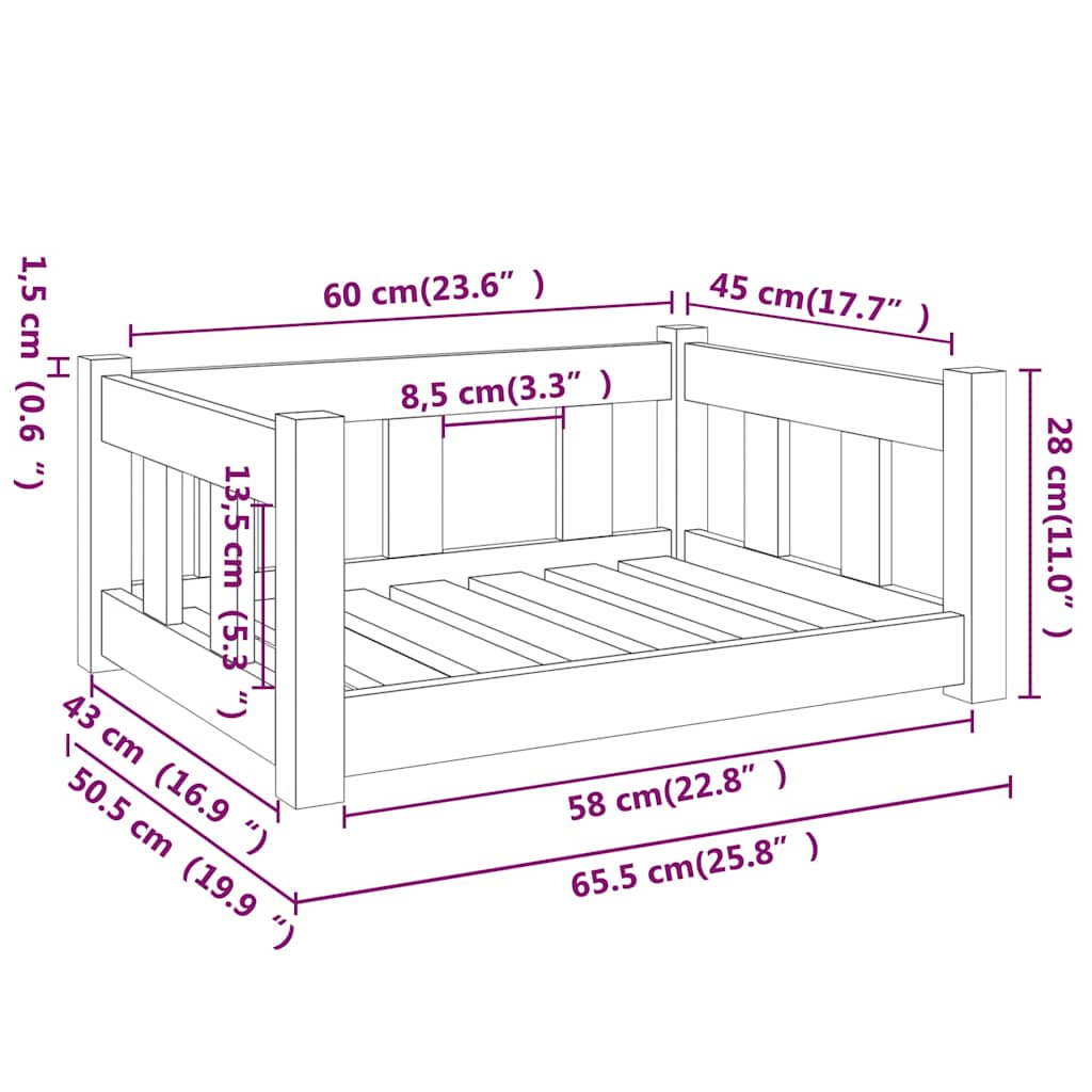 Dog Bed White 65,5x50,5x28 cm Solid Wood Pine