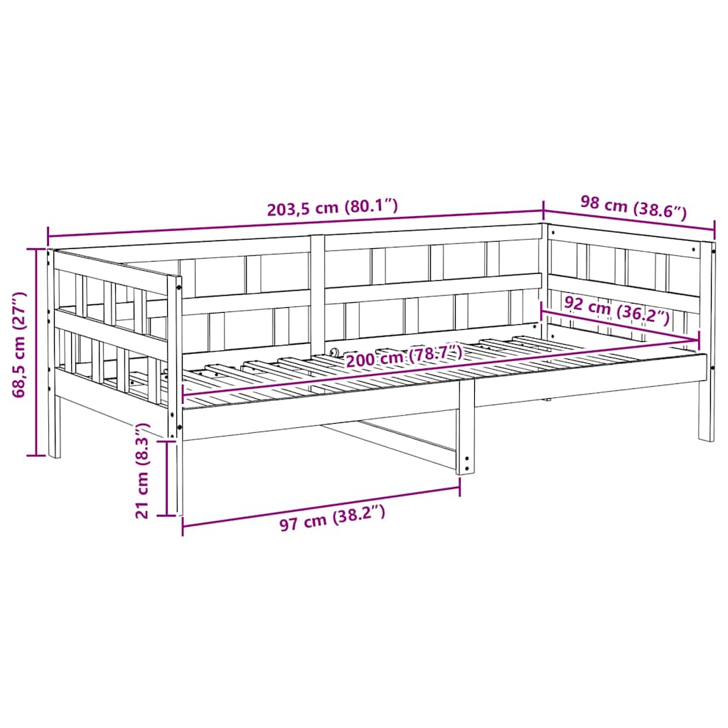 Day Bed without Mattress White Solid Wood Pine 90x200 cm