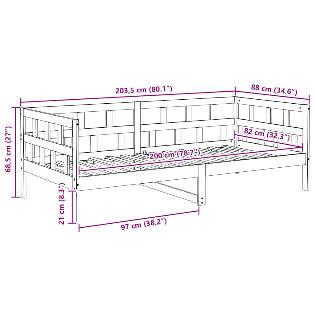 Day Bed without Mattress White Solid Wood Pine 80x200 cm