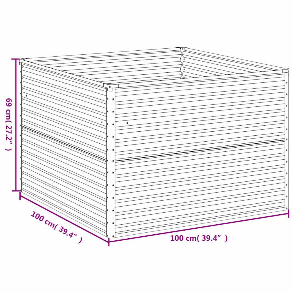 Garden Raised Bed 100 x 100 x 69 cm Galvanised Steel
