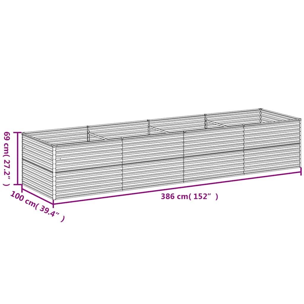 Garden Raised Bed 386 x 100 x 69 cm Galvanised Steel