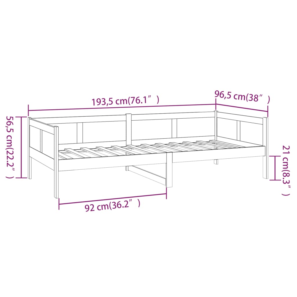 Day Bed | Honey brown | Solid pine wood | Single