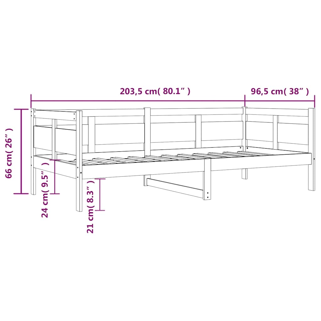 Day Bed without Mattress White Solid Wood Pine 90x200 cm