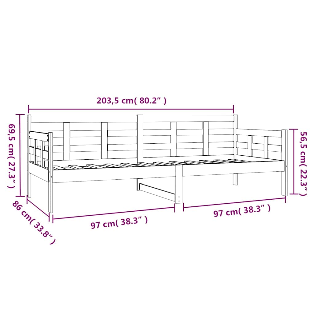Day Bed without Mattress White Solid Wood Pine 80x200 cm