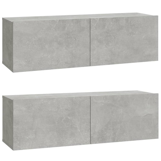 Wall TV Cabinets 2 pcs Concrete Grey 100x30x30 cm Engineered Wood