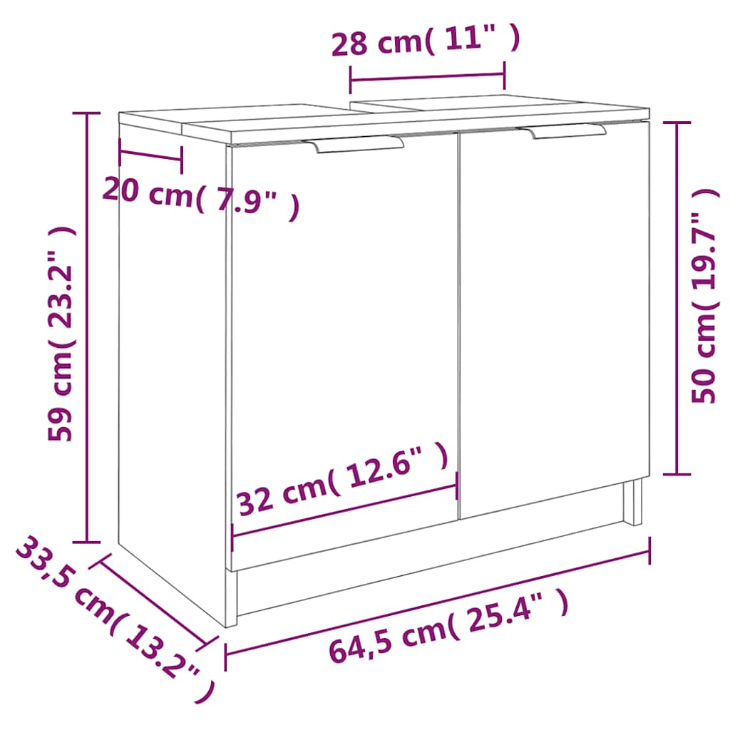 Bathroom Cabinet White 64.5x33.5x59 cm Engineered Wood