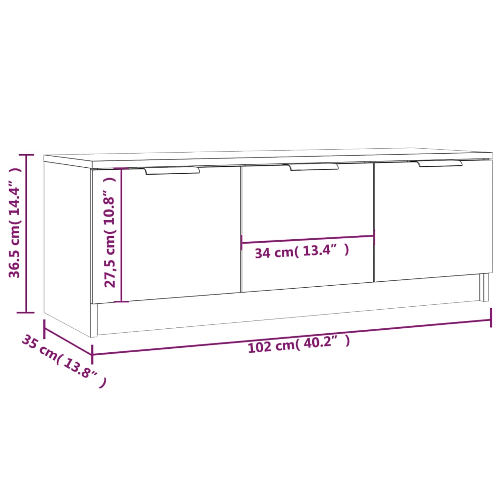 TV Cabinet Sonoma Oak 102x35x36.5 cm Engineered Wood