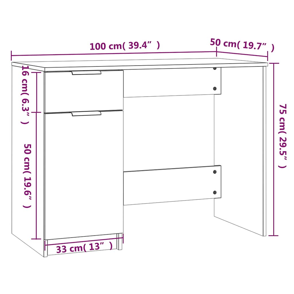 Desk | White | Engineered wood | 100x50 cm | Desk | Rectangular