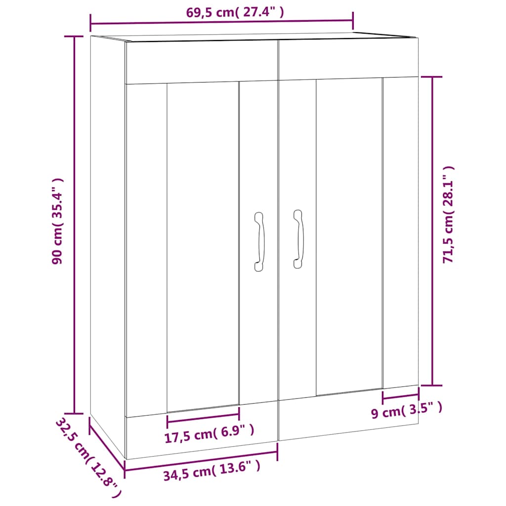 Hanging Wall Cabinet White 69.5x32.5x90 cm