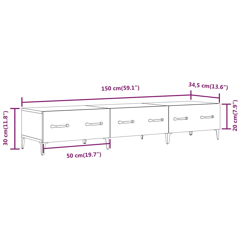 TV Cabinet | Concrete grey | Engineered wood | 150 cm x 34.5 cm x 30 cm