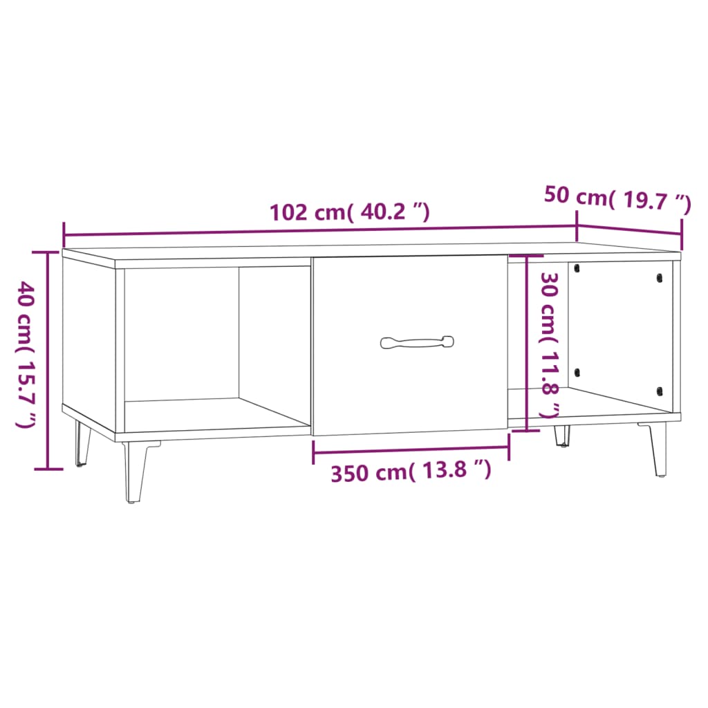 Coffee Table | White | Engineered wood | 102x50x40 cm | Coffee Table