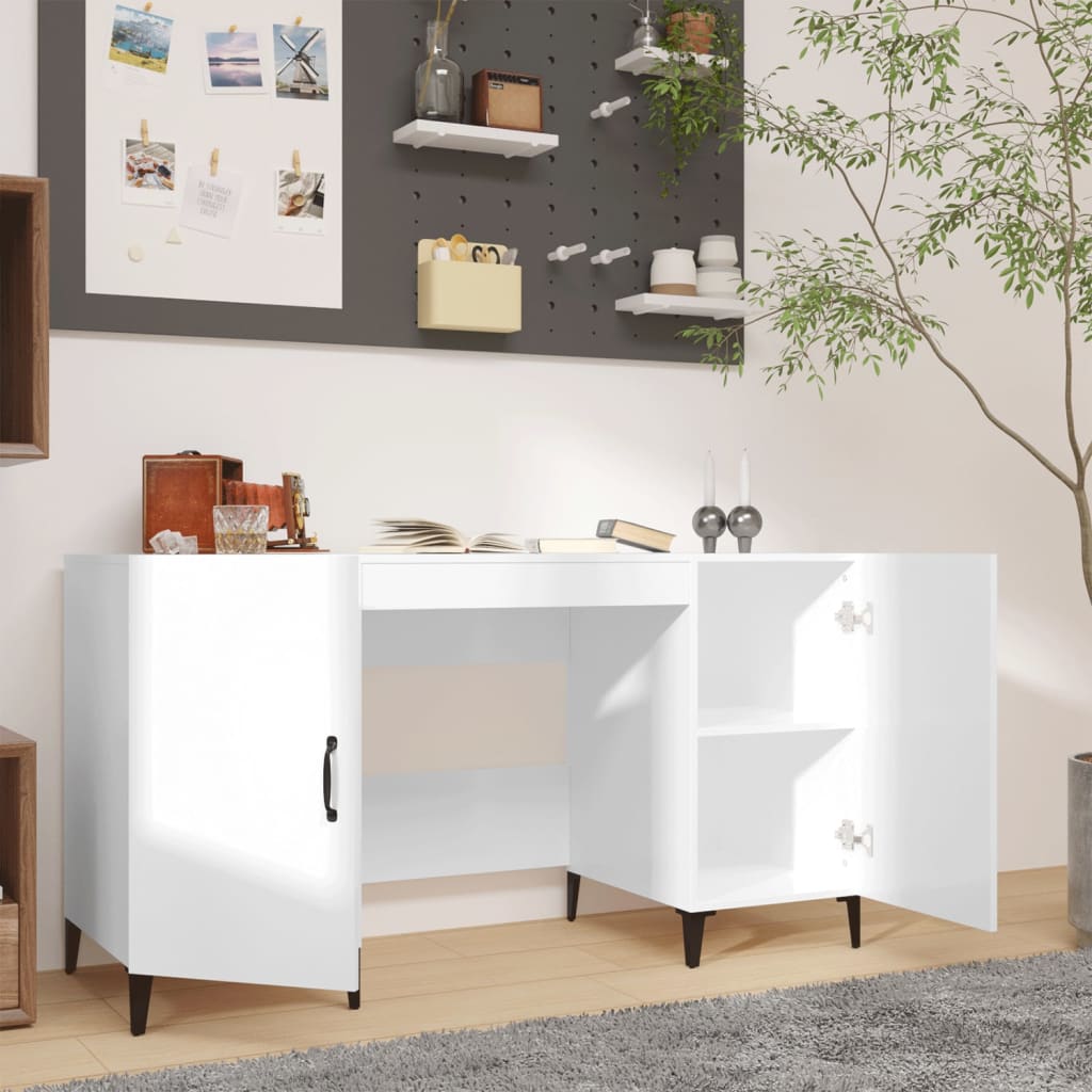Desk High Gloss White 140x50x75 cm Engineered Wood