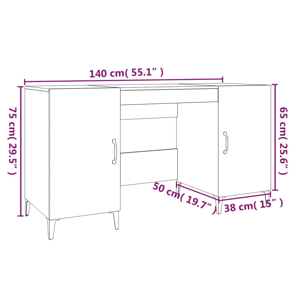 Desk | High gloss white | Engineered wood, metal | Large | Desk