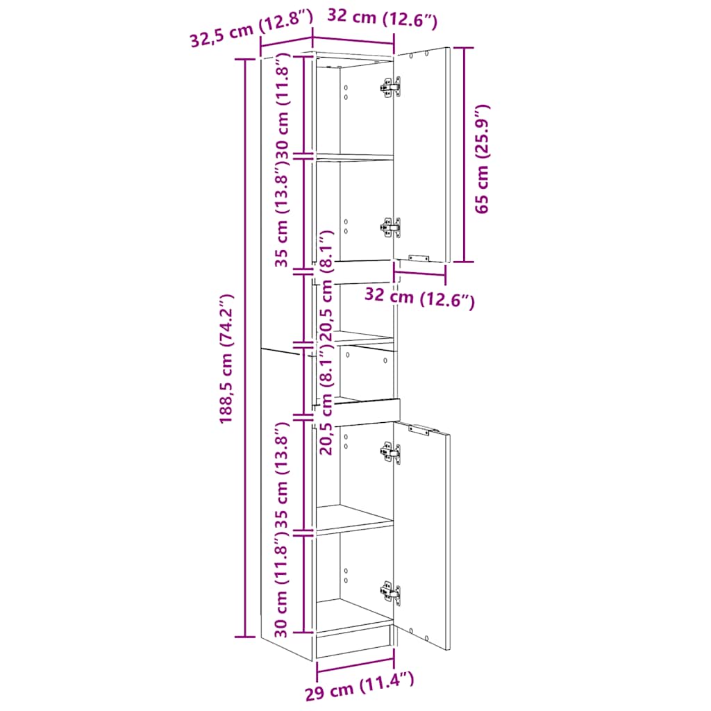 Bathroom Cabinet | Smoked Oak | Engineered Wood | Tall | Bathroom Cabinet