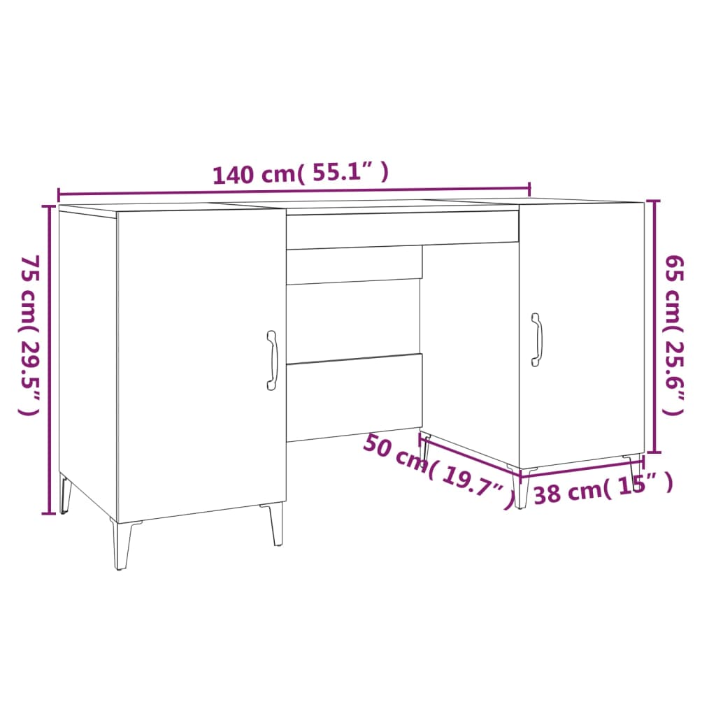 Desk Grey Sonoma 140x50x75 cm Engineered Wood