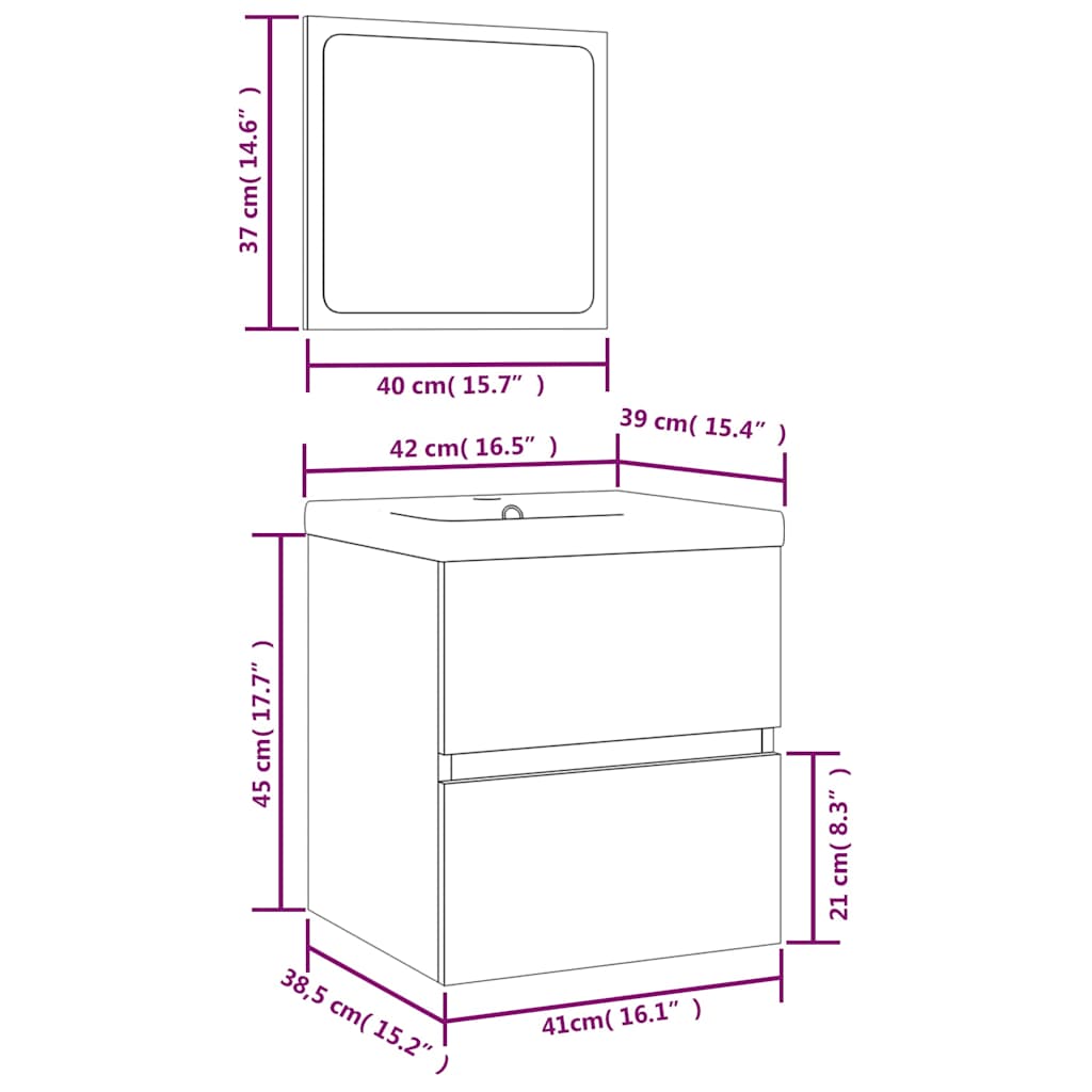 Bathroom Sink Cabinet with Basin and Mirror Smoked Oak