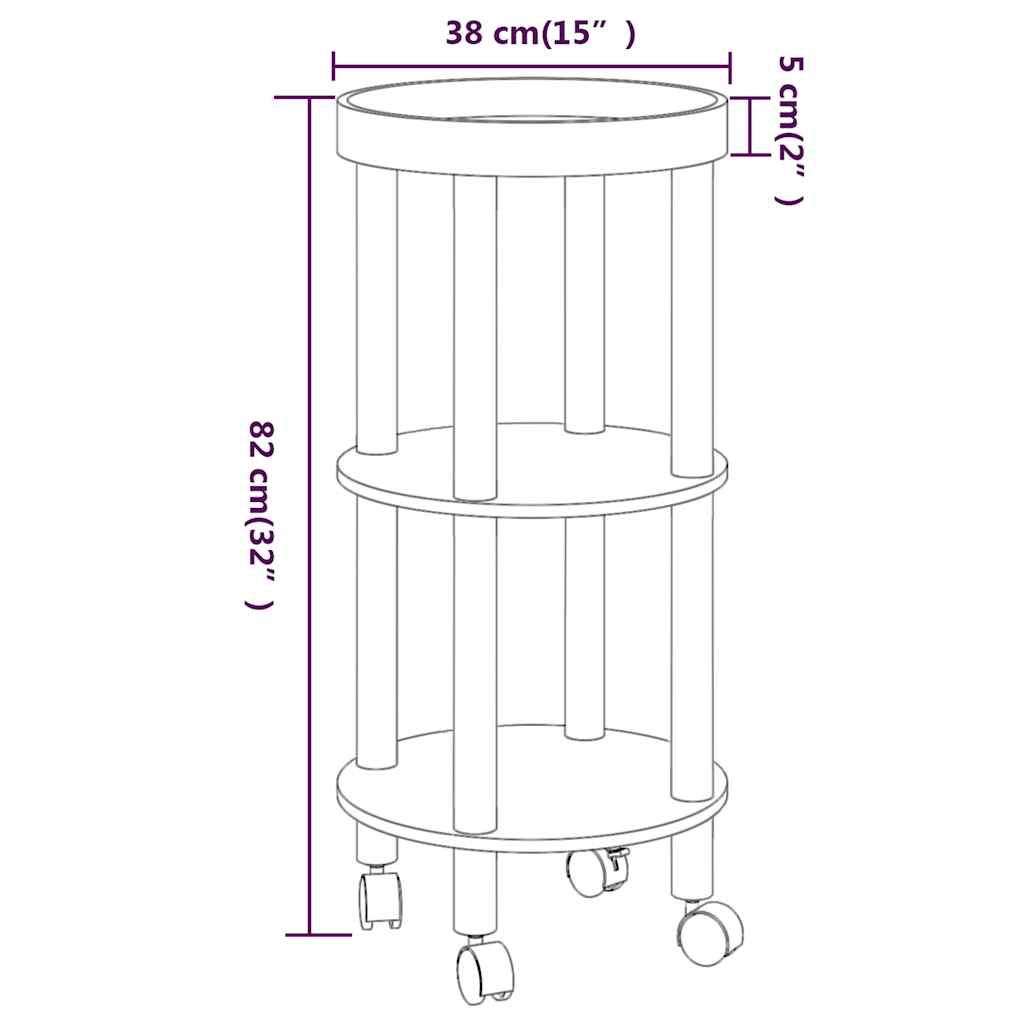 3-tier Trolley White 38x38x82 cm Engineered Wood&Solid Wood Pine