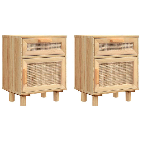 Bedside Cabinet | Set of 2 | Brown | Solid Pine Wood | 40x30x50 cm