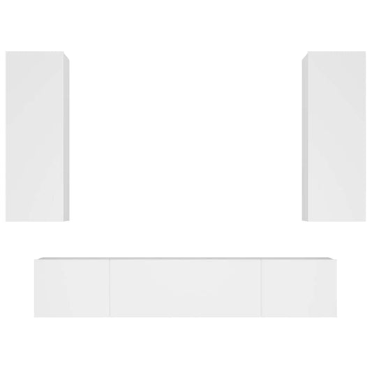 4 Piece TV Cabinet Set White Engineered Wood