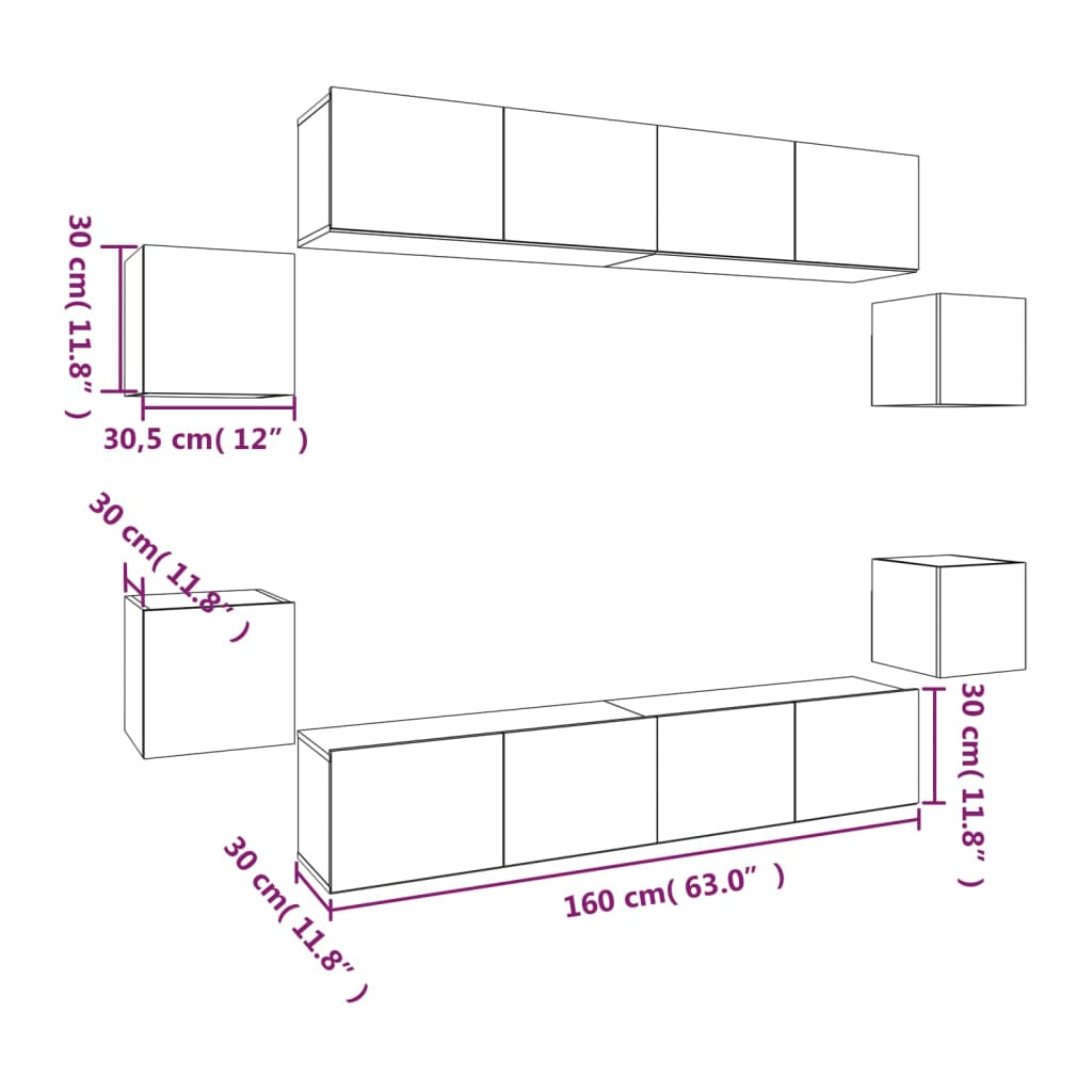 8 Piece TV Cabinet Set Sonoma Oak Engineered Wood