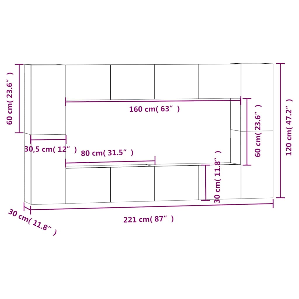 8 Piece TV Cabinet Set Concrete Grey Engineered Wood