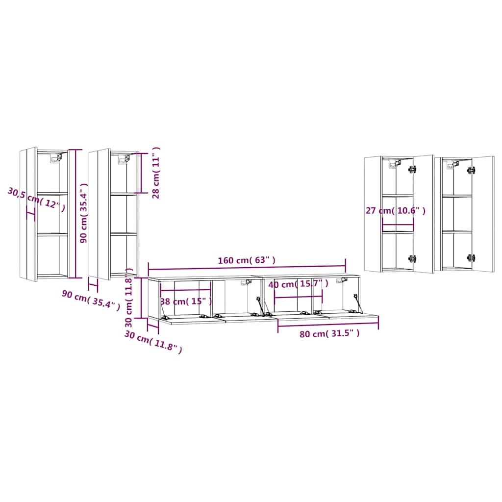 6 Piece TV Cabinet Set Grey Sonoma Engineered Wood