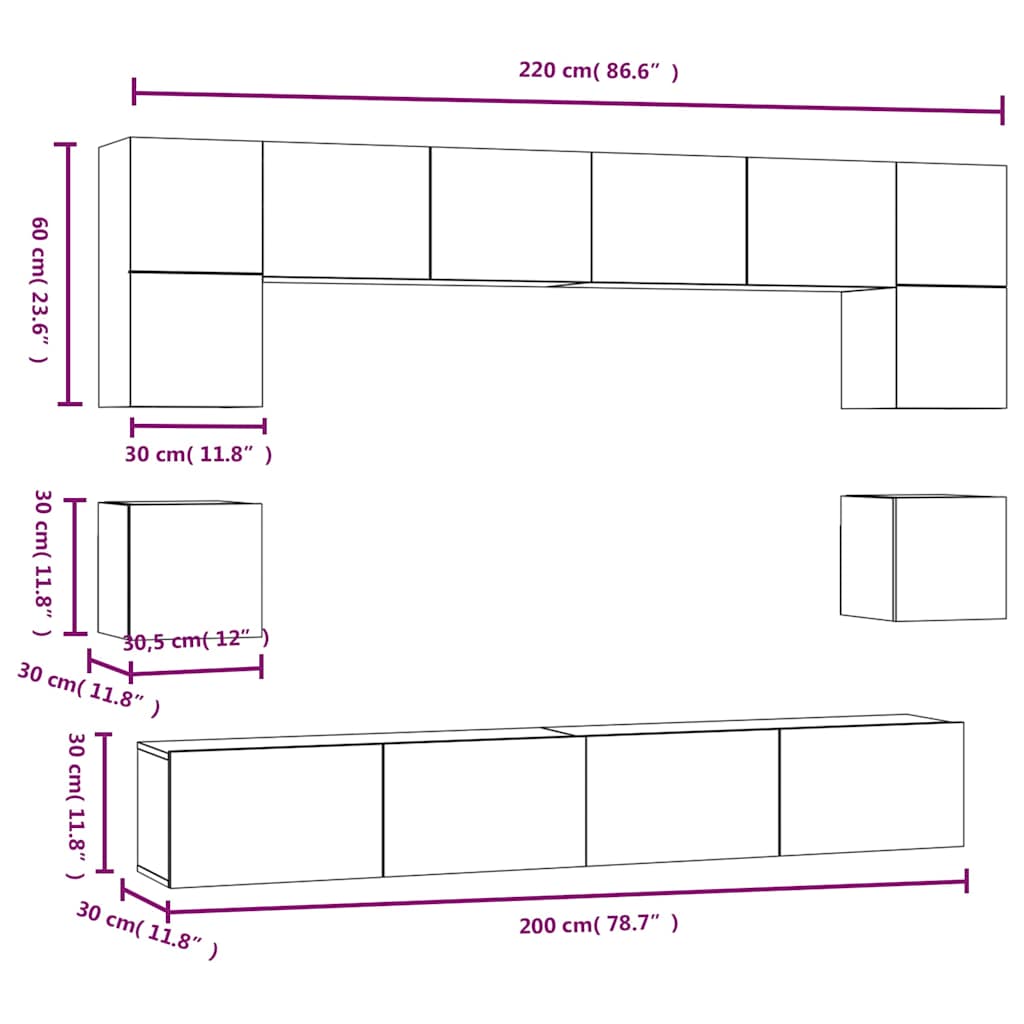 8 Piece TV Cabinet Set Sonoma Oak Engineered Wood