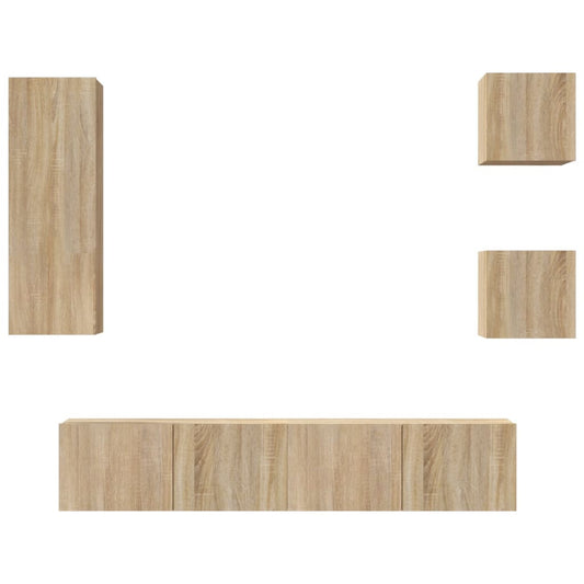 5 Piece TV Cabinet Set Sonoma Oak Engineered Wood