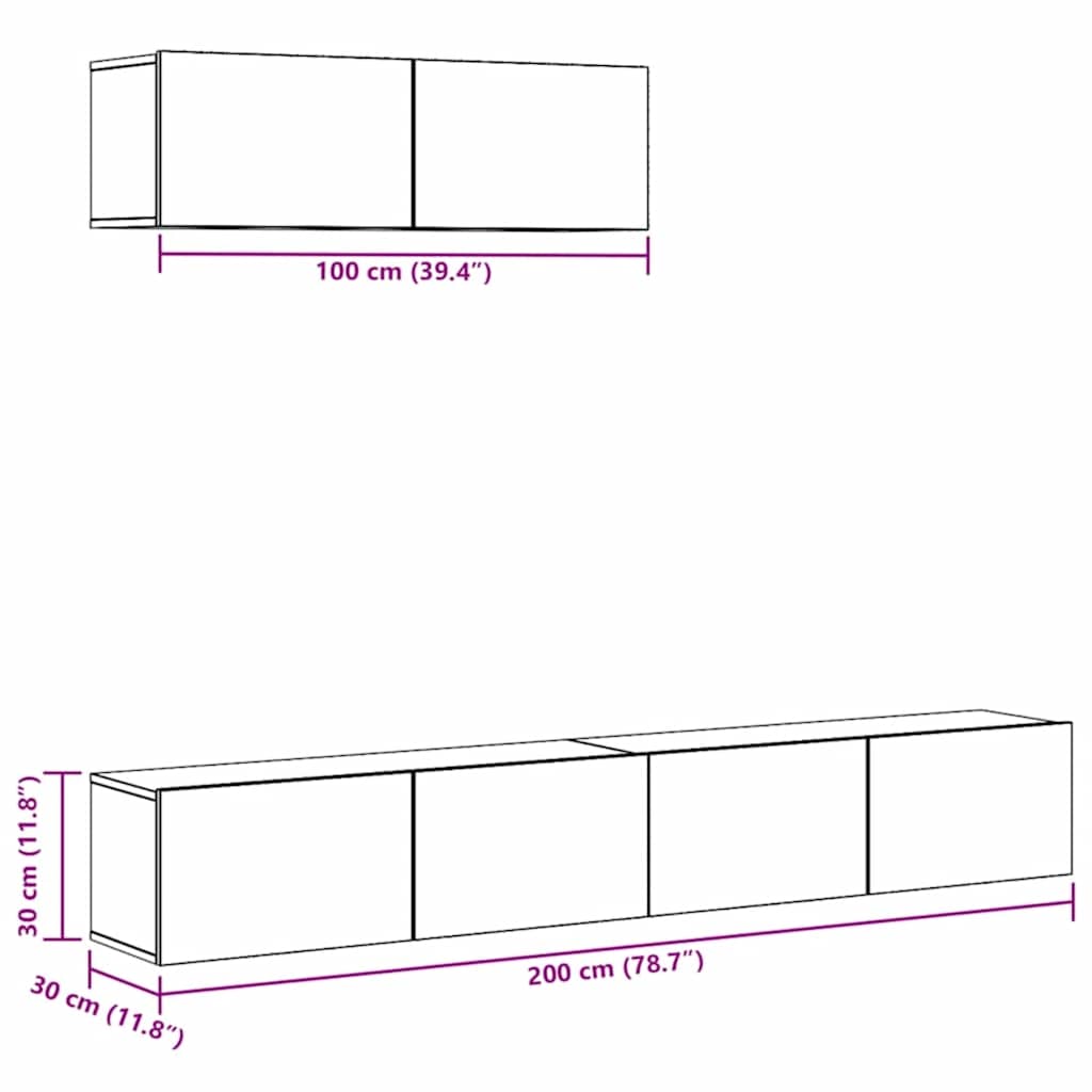 3 Piece TV Cabinet Set Concrete Grey Engineered Wood