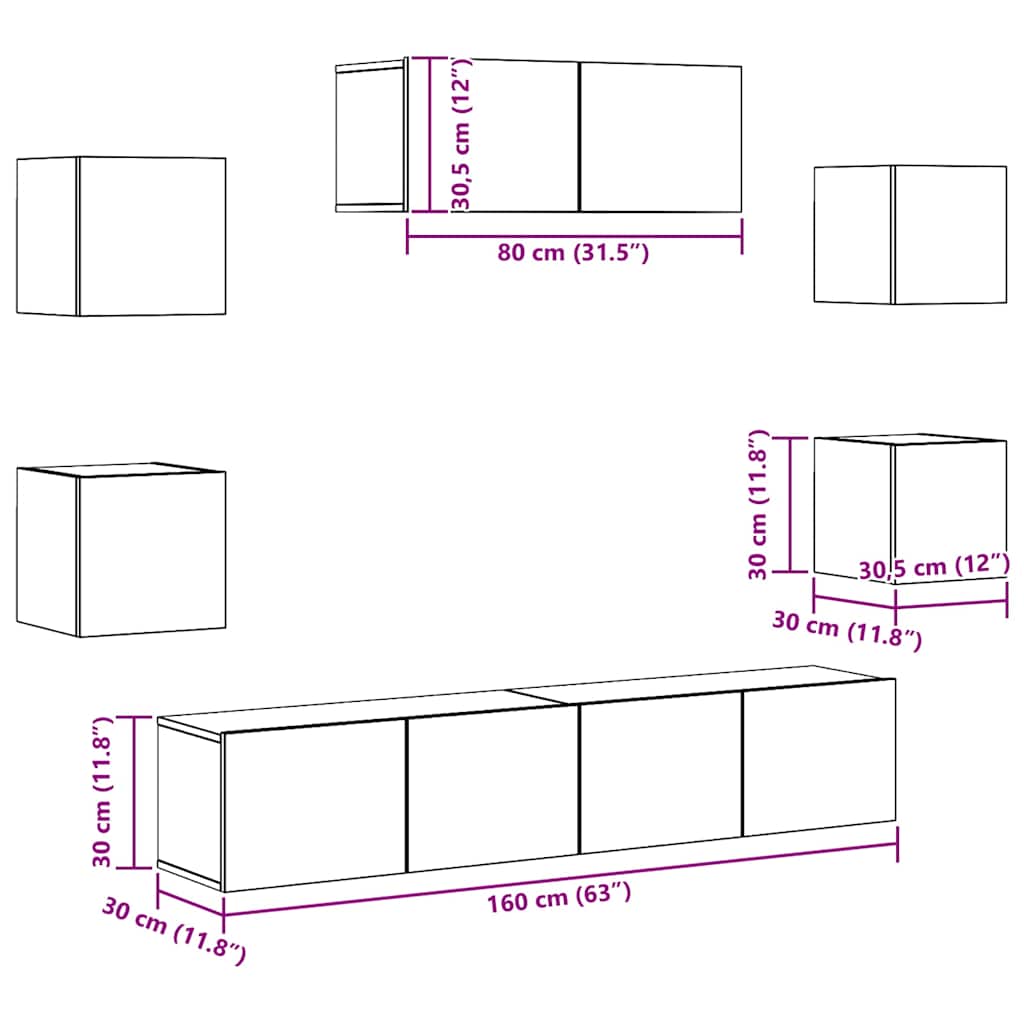 7 Piece TV Cabinet Set Sonoma Oak Engineered Wood
