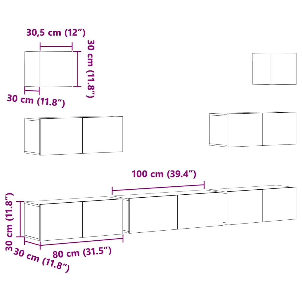 7 Piece TV Cabinet Set Sonoma Oak Engineered Wood