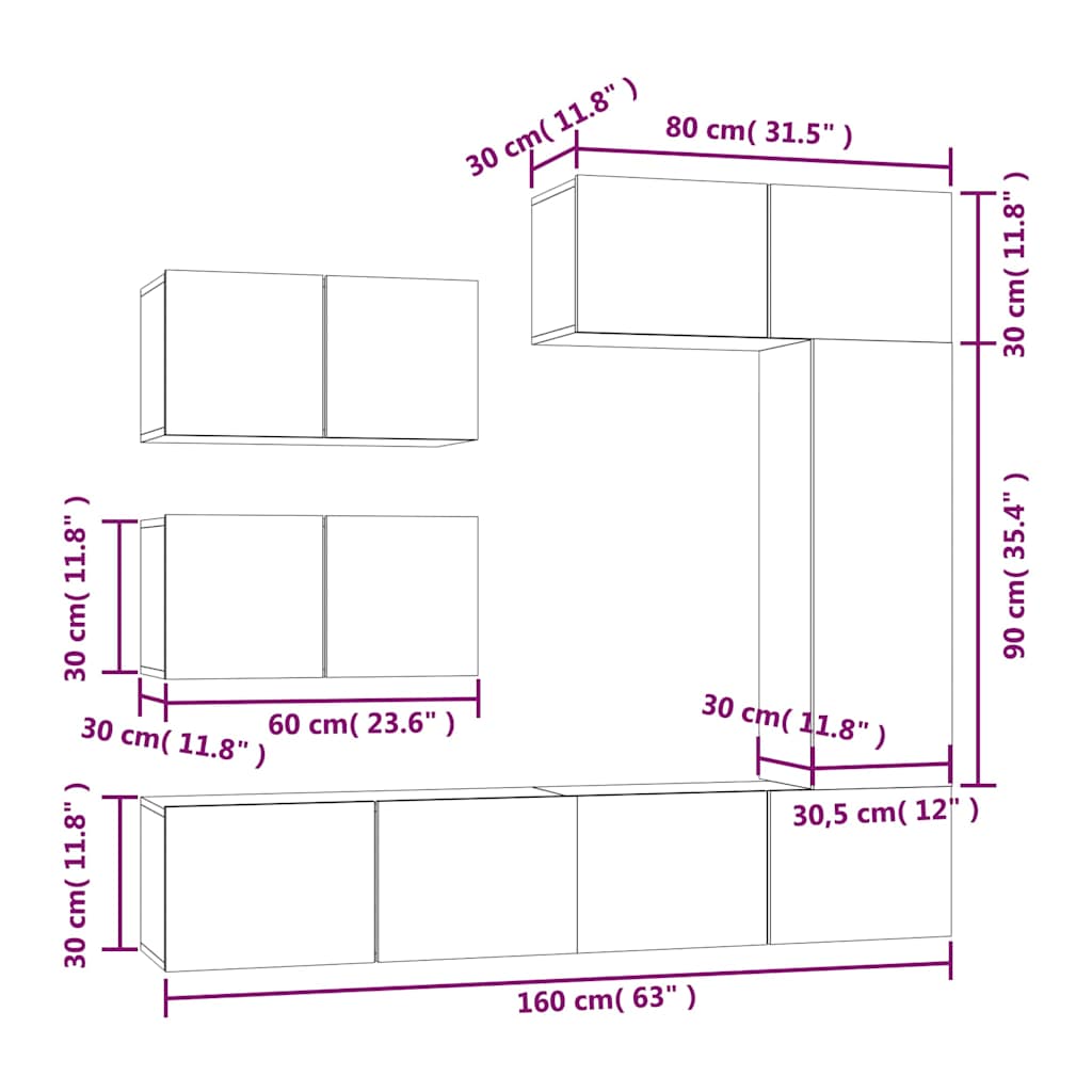 6 Piece TV Cabinet Set Grey Sonoma Engineered Wood