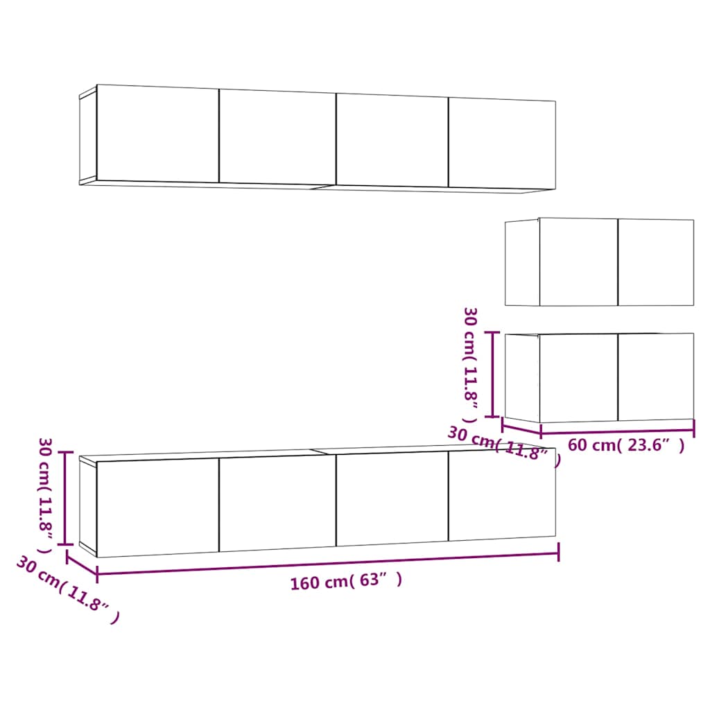 4 Piece TV Cabinet Set Smoked Oak Engineered Wood