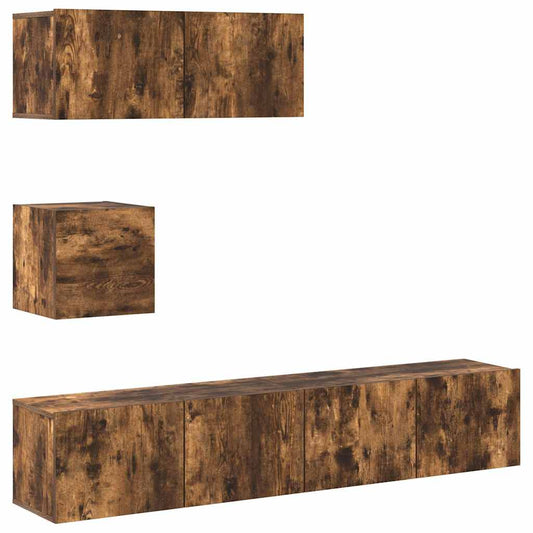 4 Piece TV Cabinet Set Smoked Oak Engineered Wood