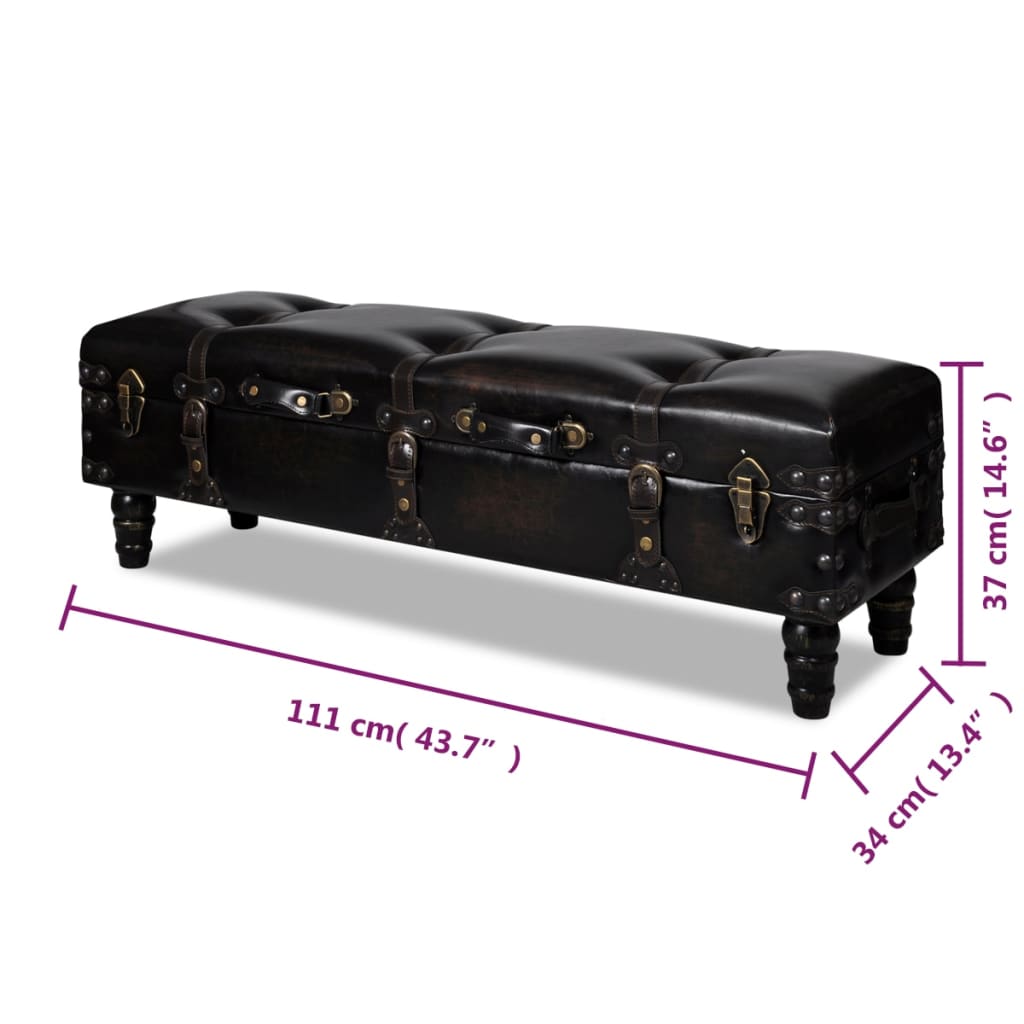 Storage Bench 43.7" Dark Brown Solid Wood Pine&Faux Leather