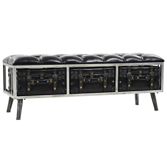 Storage Bench 110 cm Black Faux Leather