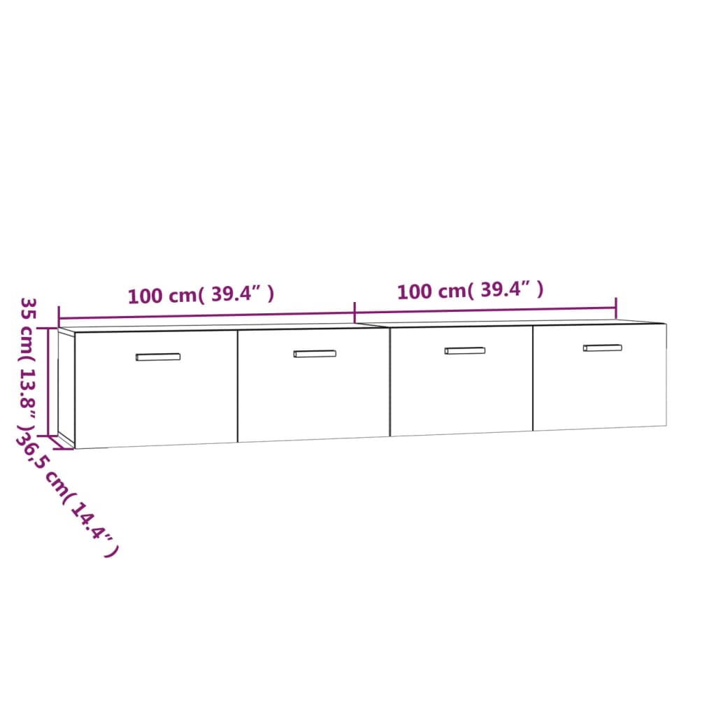 Wall Cabinets 2 pcs Concrete Grey 100x36.5x35 cm Engineered Wood