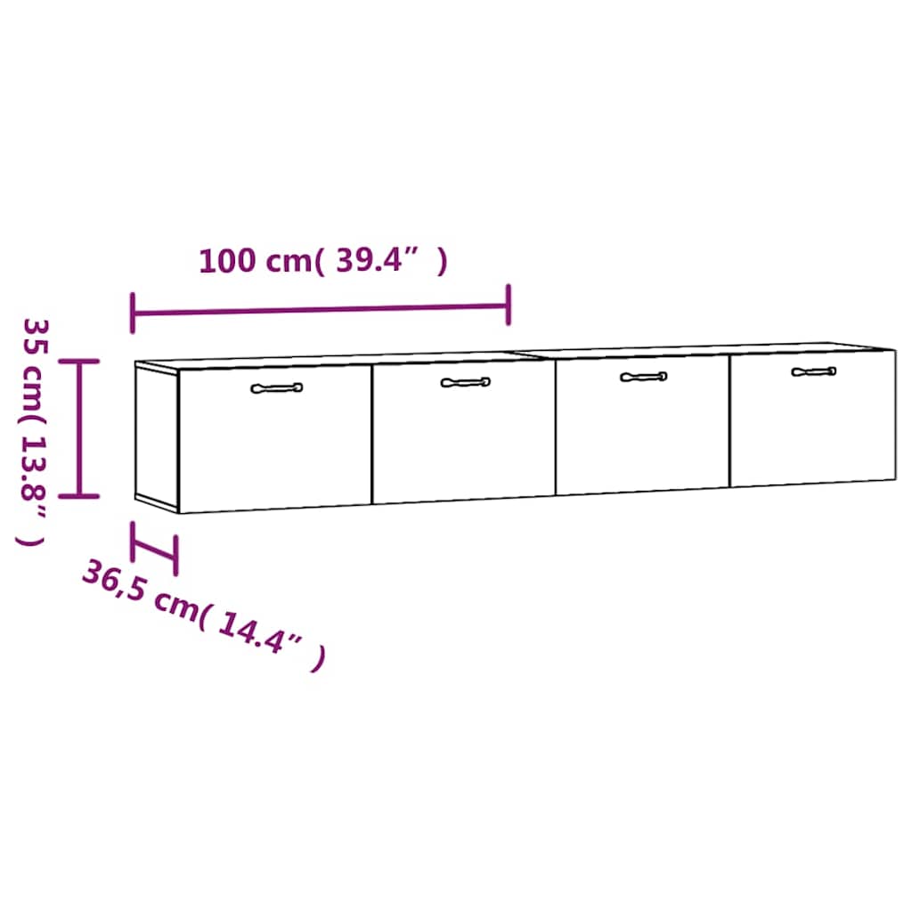 Wall Cabinets 2 pcs Concrete Grey 100x36.5x35 cm Engineered Wood