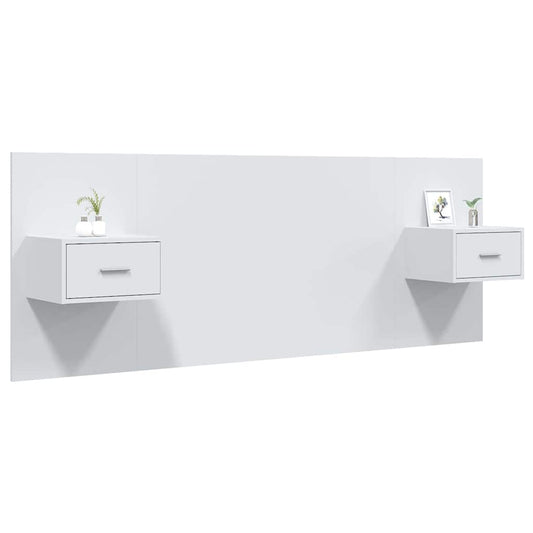 Bed Headboard with Cabinets White Engineered Wood