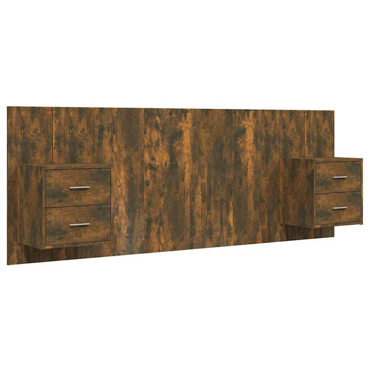 Bed Headboard with Cabinets Smoked Oak Engineered Wood
