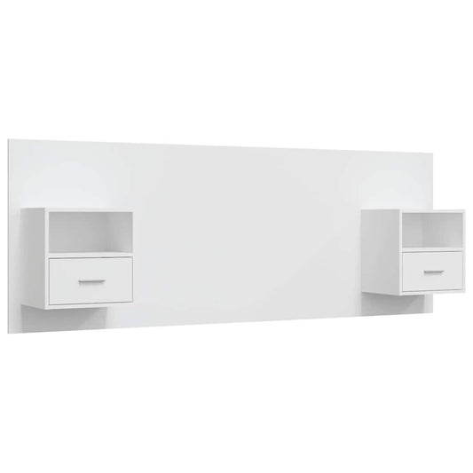 Bed Headboard with Cabinets White Engineered Wood