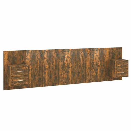 Bed Headboard with Cabinets Smoked Oak Engineered Wood