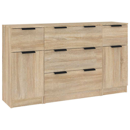 3 Piece Sideboard Set Sonoma Oak Engineered Wood
