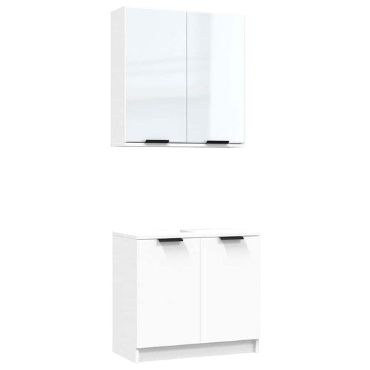 2 Piece Bathroom Cabinet Set White Engineered Wood